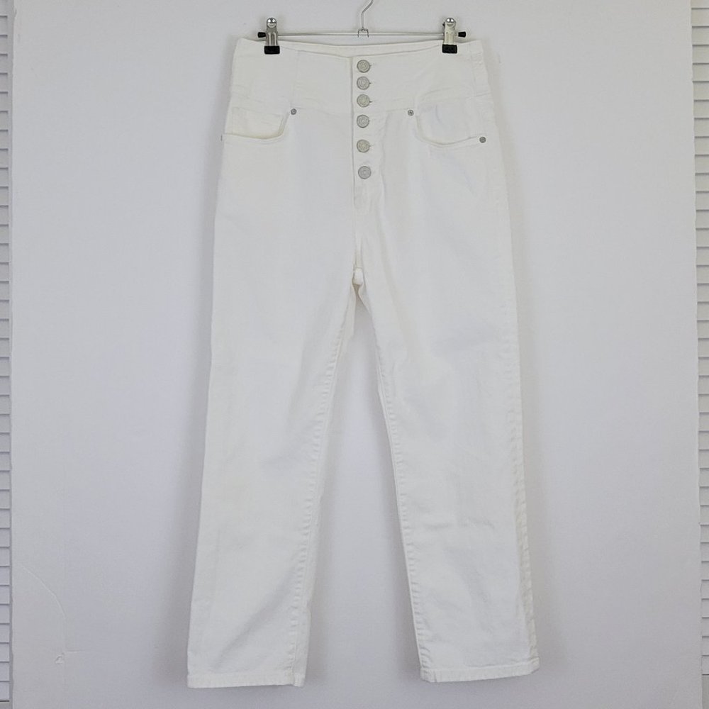 JOIE Laurelle Super High Rise Button Fly Straight Cropped Jean in White
